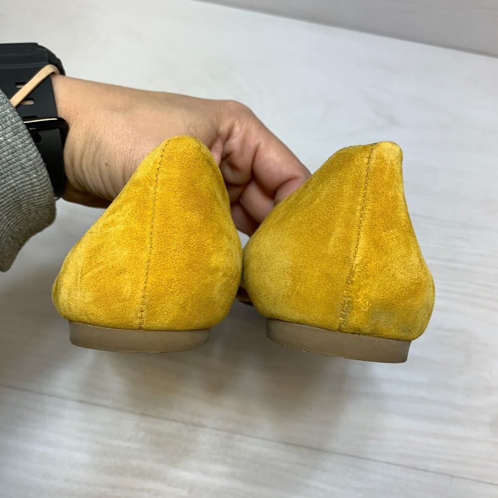 Seychelles Downstage Ballet Flats Women's Size 9.5 Mustard Yellow Ruffled Suede - Picture 4 of 9